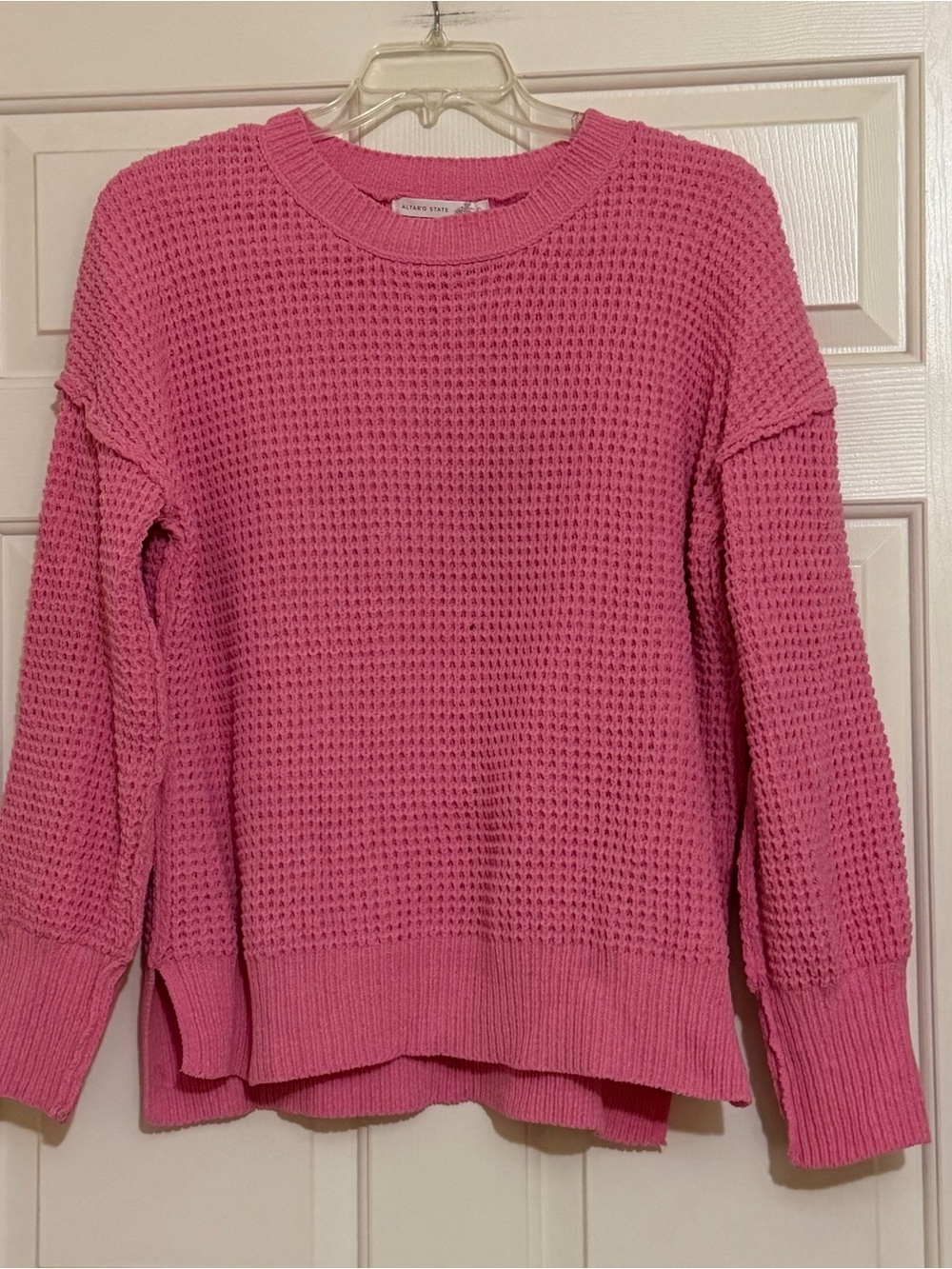 Altar’d State Pink Waffle Knit Crewneck Sweater Size Large L